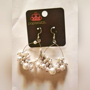 Paparazzi Pearl Drop Hoop Dangle Earrings